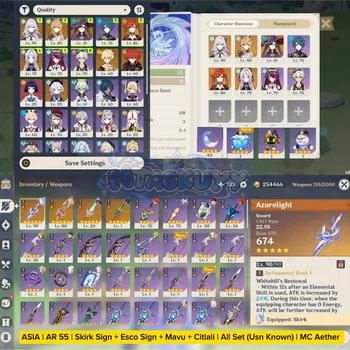 Genshin Impact Accounts Mid Game ASIA | AR 55 | Skirk Semi Prem Sign + Mavu Semi Prem | All Set | MC Aether