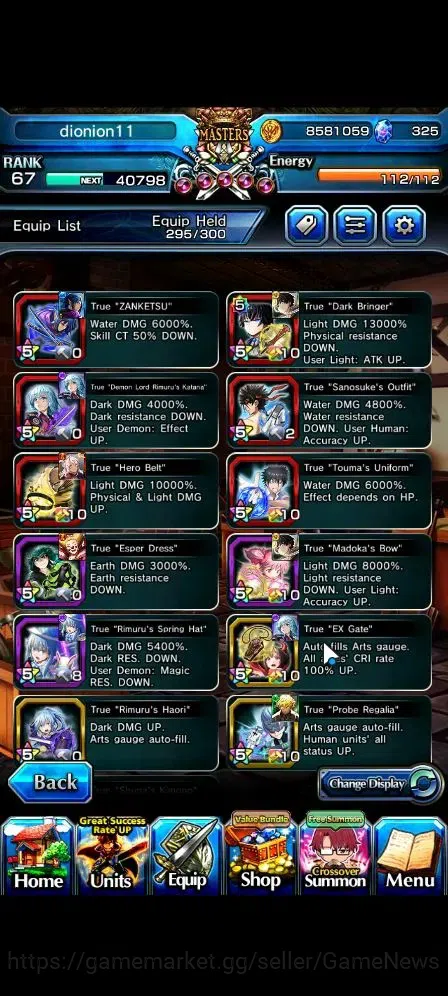 Grand Summoners Accounts Global|Rank 67|325 cc|16 Ascend+5 TW|[DL Rimuru,RR image 5