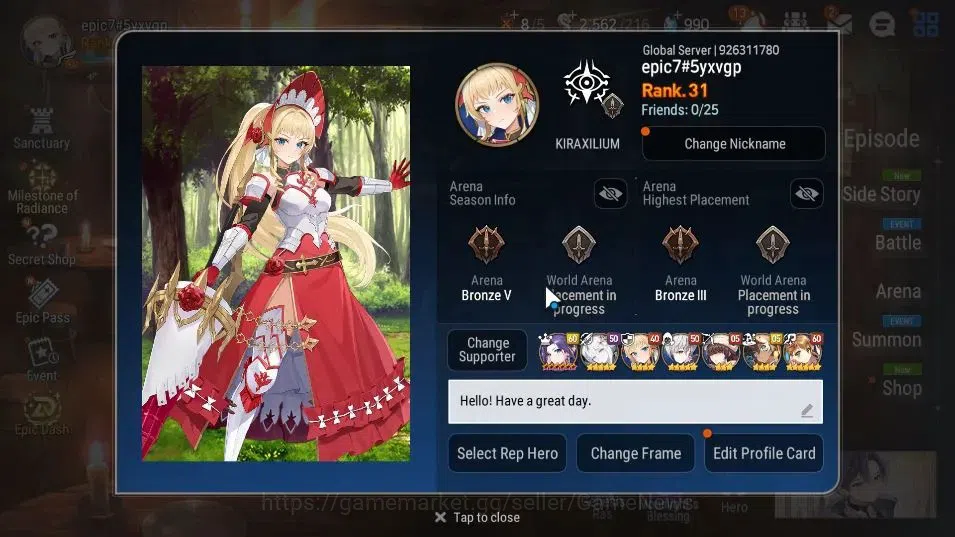 Epic Seven Accounts Starter GLOBAL UnVerif|New Era|2 ML (Salome,Blood Moon Haste)+Setsuka,Ruiza,Saria,Etc|Poh ON|2,5K 2