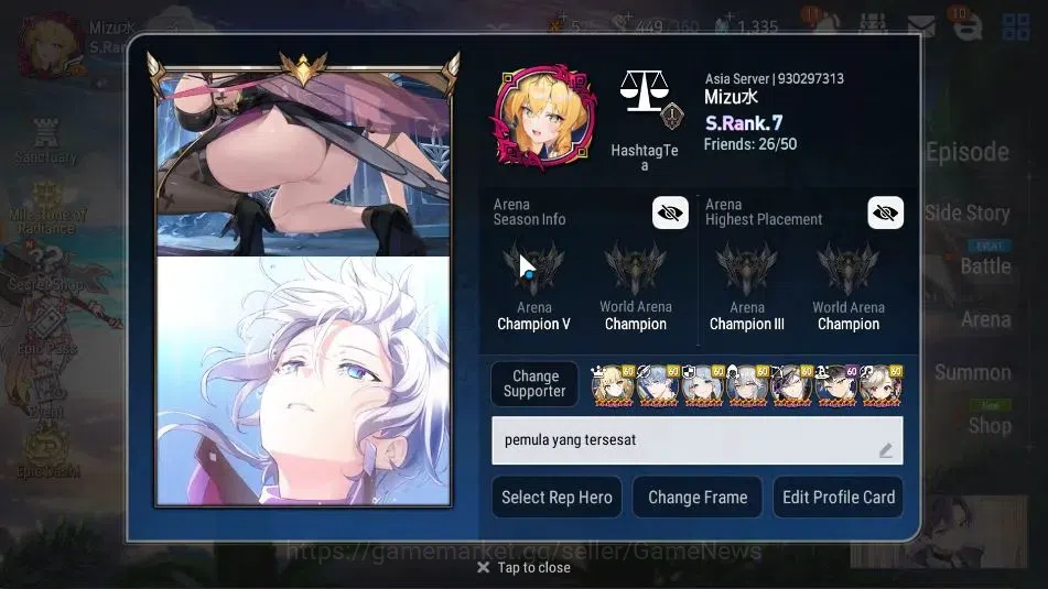 Epic Seven Accounts High-End ASIA Verif ENDGAME|39ML(Dark Diene,AinzOG,GRas,HarSeti,Zio,Etc)+FuLL Collab Frieren|MANY 2