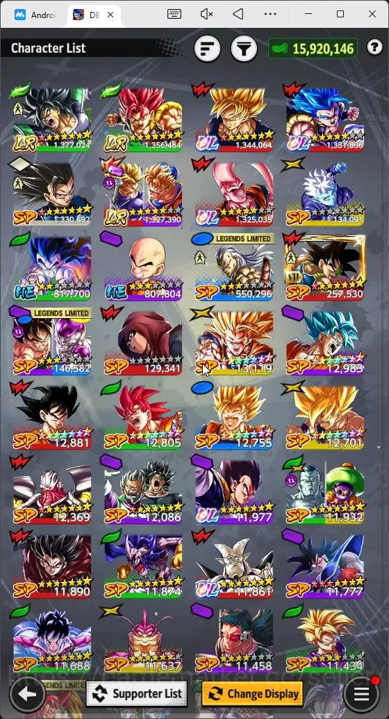 Dragon Ball Legends Accounts High-End Android |Lvl 154|15.9M Total Power|12.7K CC|3 LR|5 UL|LR Trunks&Gohan,SSG 16
