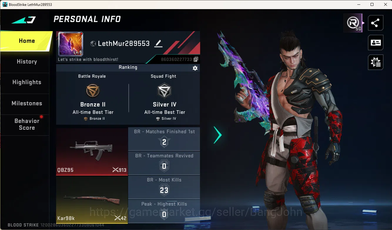 Blood Strike Accounts Others ASIA |1 Eternal Gun: QBZ95-Whisper|1 Legendary Gun|1 Epic Name-Changing Card|Limited 1