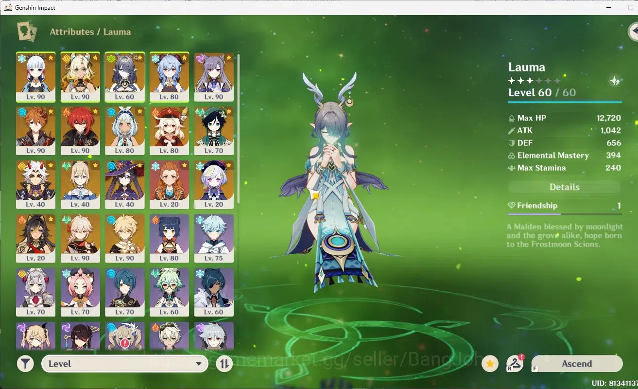 Genshin Impact Accounts Others ASIA|AR56|10 limit(Ayaka+Sign,Lauma,Xilonen,Kazuha,Klee etc)Jean Skin|MC Male|Take 1