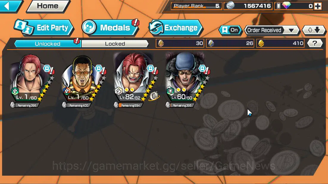 One Piece Bounty Rush Accounts Starter Global|4EX|Film RED Shanks,AMSK[Borsalino],Devine Departure Shanks,BP Kuzan|Rank 3