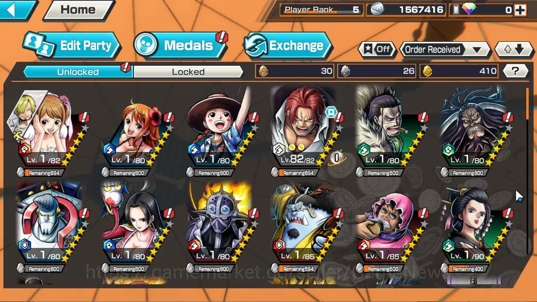 One Piece Bounty Rush Accounts Starter Global|4EX|Film RED Shanks,AMSK[Borsalino],Devine Departure Shanks,BP Kuzan|Rank 4