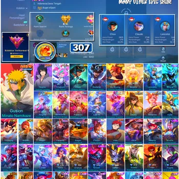 Mobile Legends: Bang Bang Accounts #4738 307 Skins | Floryn Fluffy Dream (SANRIO) | Gusion Minato Namikaze (NARUTO) | Roger