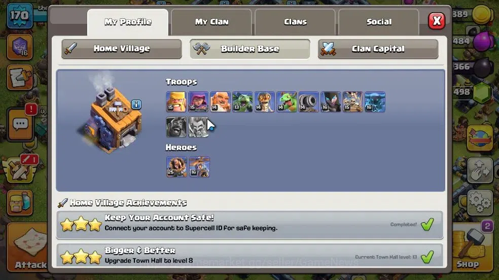Clash of Clans Accounts LV 170|TH 13 - BH 8|HH 7|Limited Skin|BK 67,AQ 70, image 6