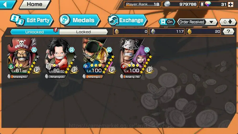 One Piece Bounty Rush Accounts Global | EX 2 |1 Max | PR 18 | Zoro & Sanji MAX, G image 4