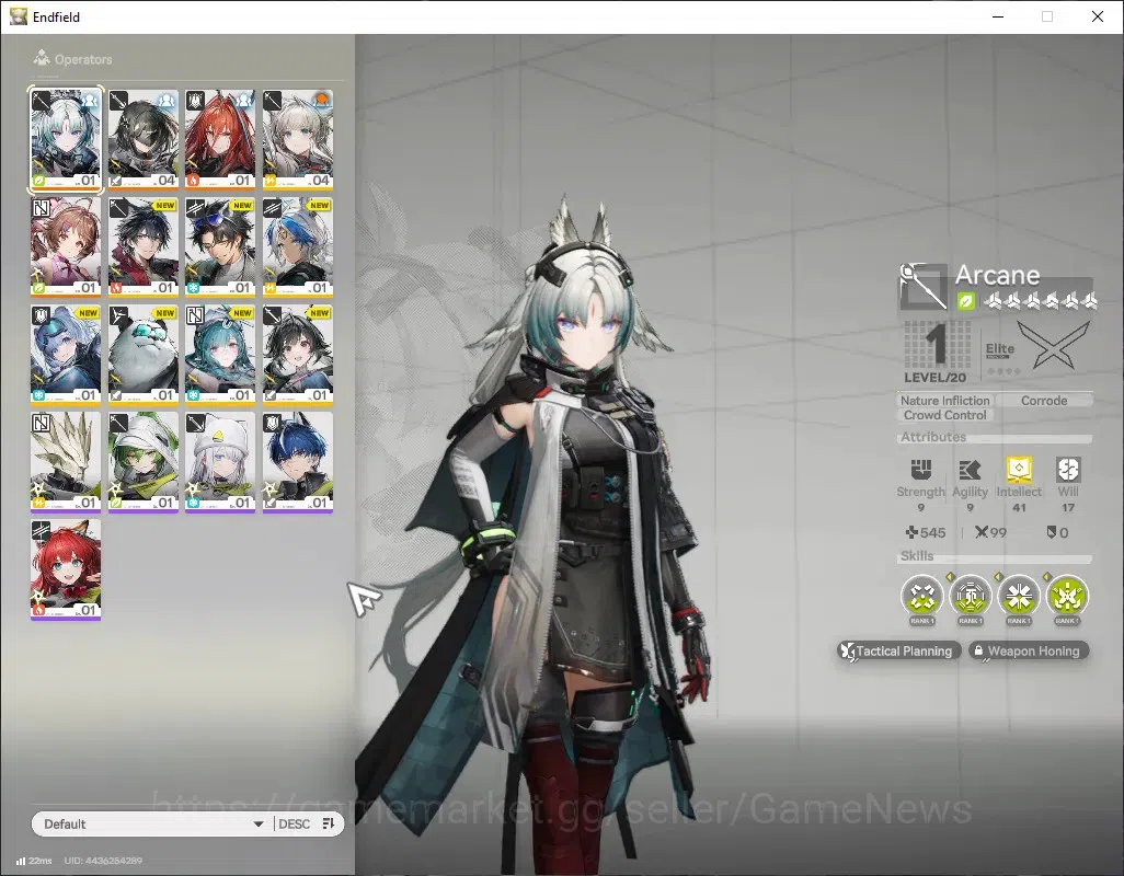 Arknights: Endfield Accounts ASIA|Lvl 2|3 SSR 1 Limited + 3(*6 Weapon)|(Arcane)+Ember,Ardelia|Female MC|Log Gryphlink|Take 1