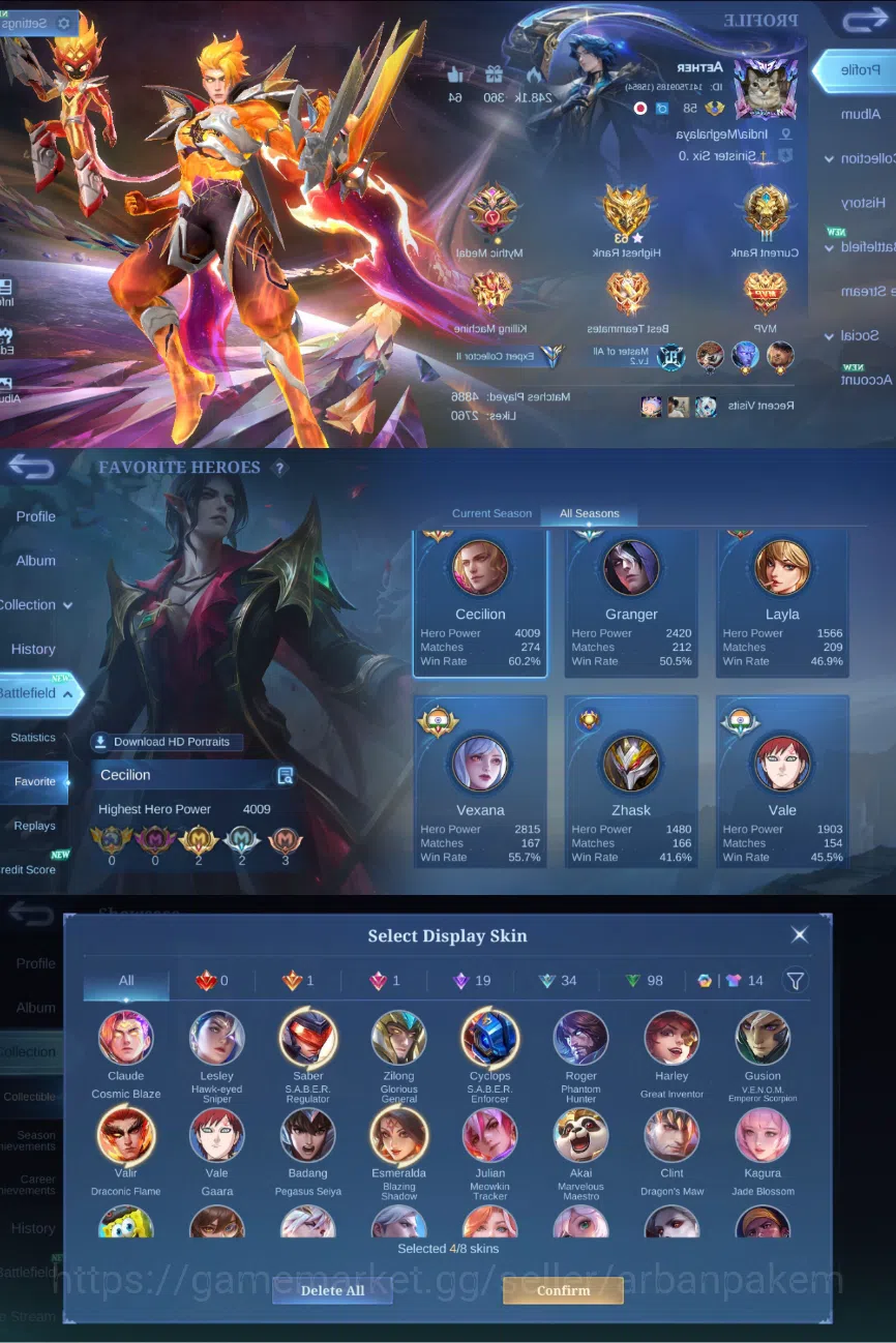 Mobile Legends: Bang Bang Accounts High Rank #01|Global| Ex Glory Account /full details skin in the image 1