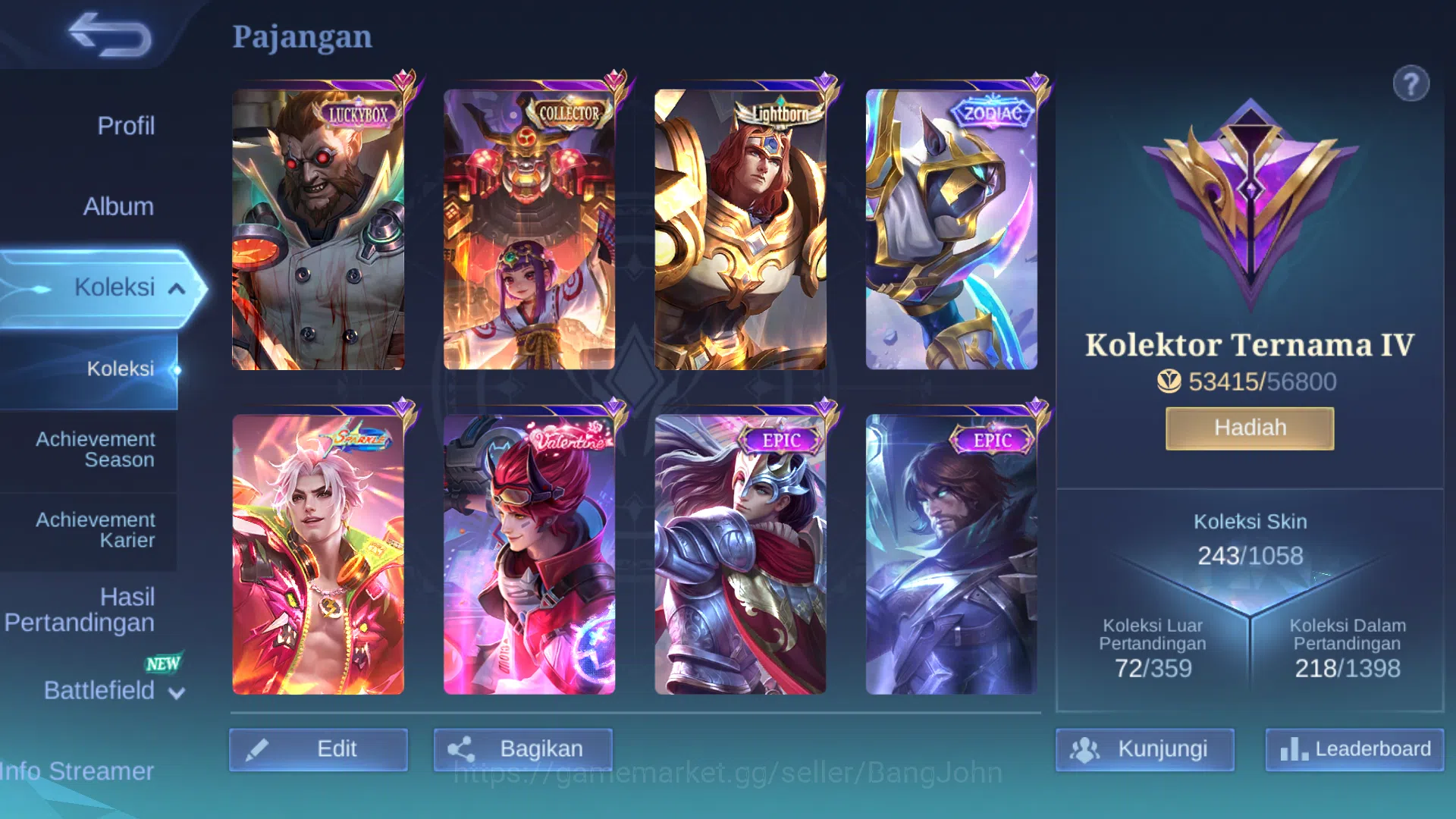 Mobile Legends: Bang Bang Accounts Others Hero 102 | cc jawhead | cc natalia | luckybox roger | lightborn tigreal | zodiac 18