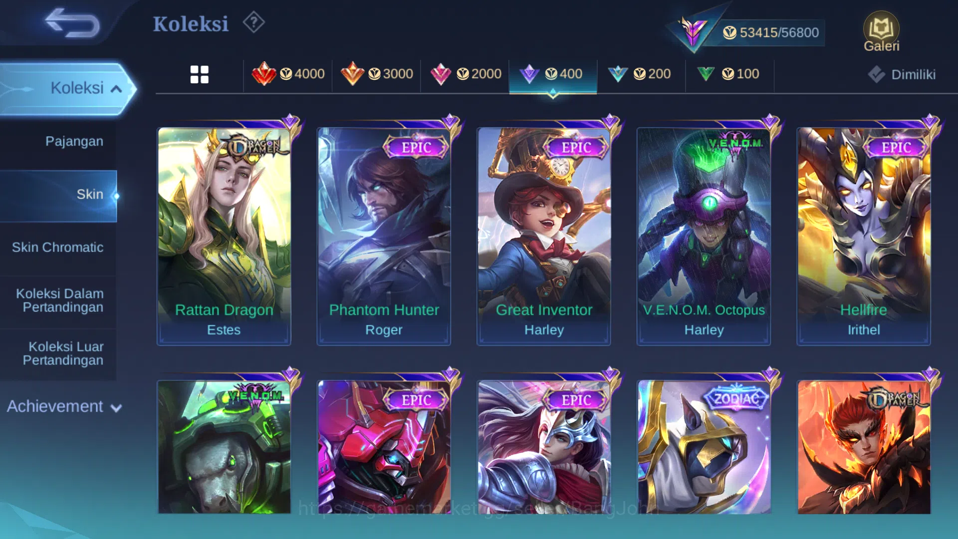 Mobile Legends: Bang Bang Accounts Others Hero 102 | cc jawhead | cc natalia | luckybox roger | lightborn tigreal | zodiac 9