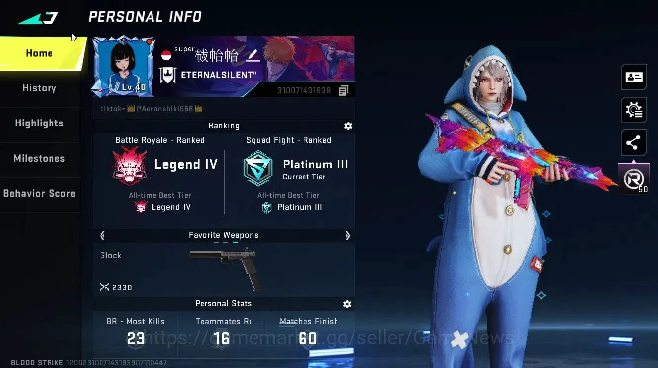 Blood Strike Accounts Collab Skin ASIA|ULTRA [RAN, ZERO, M4A1, FAL, SVD] | Collab BLEACH [Ethan-Byakuya, Soul Reaper 2