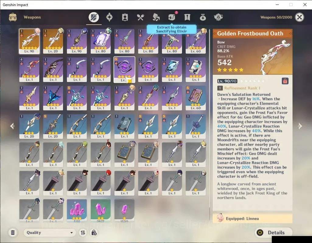 Genshin Impact Accounts Mid Game ASIA |AR 54|2 Limited+2(*5Weapon)|linnea+Sign,Flins|Mc Male|FS 28|Low Explore 4