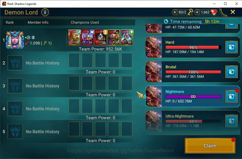 Raid: Shadow Legends Accounts Mid-Game Lv49 945K Power|1 Mythic(Ashnar)+28 18