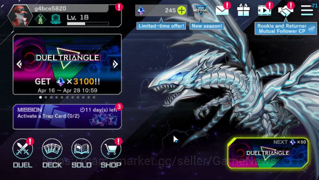 Yu-Gi-Oh! Master Duel Accounts Lv 18|20 Deck|VSK9,Dracotail,Radiant,Yummys,Dracot image 1