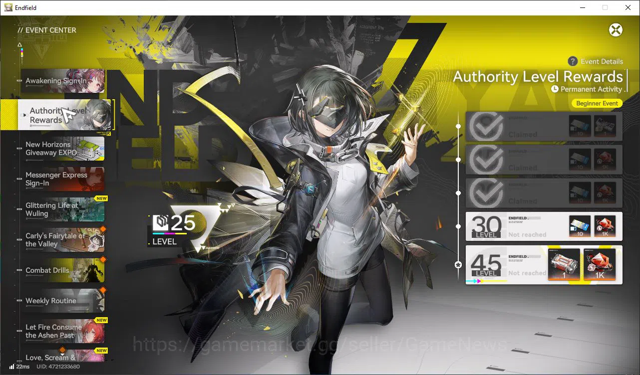 Arknights: Endfield Accounts Asia Lv25|Best physical Team[Gilberta,Lifeng,POG,Ardelia|3 6Star WP|Low 11