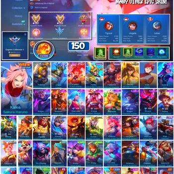 Mobile Legends: Bang Bang Accounts 🔥 #4103 🔥 💎 150 Skins 👑 Mythical Immortal 107 AKTIF ⚔️ Expert Collector II ⭐ Naruto
