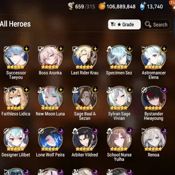 Epic Seven Accounts High-End Global Unverif|19 ML(School NYulha,BArunka,Zio,Har Seti,Etc)+Full