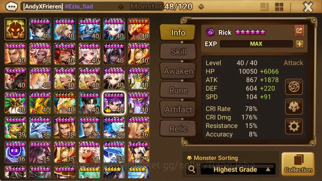 Summoners War: Sky Arena Accounts End-Game ASIA Lv100 2LND (Rick,Manannan)35 NB5 (Leo,Teshar,Liam,Ereshion,Seara,Oliver etc 3
