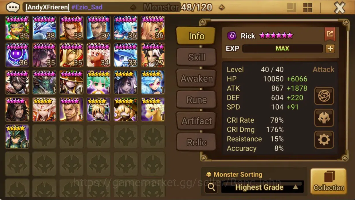 Summoners War: Sky Arena Accounts End-Game ASIA Lv100 2LND (Rick,Manannan)35 NB5 (Leo,Teshar,Liam,Ereshion,Seara,Oliver etc 4