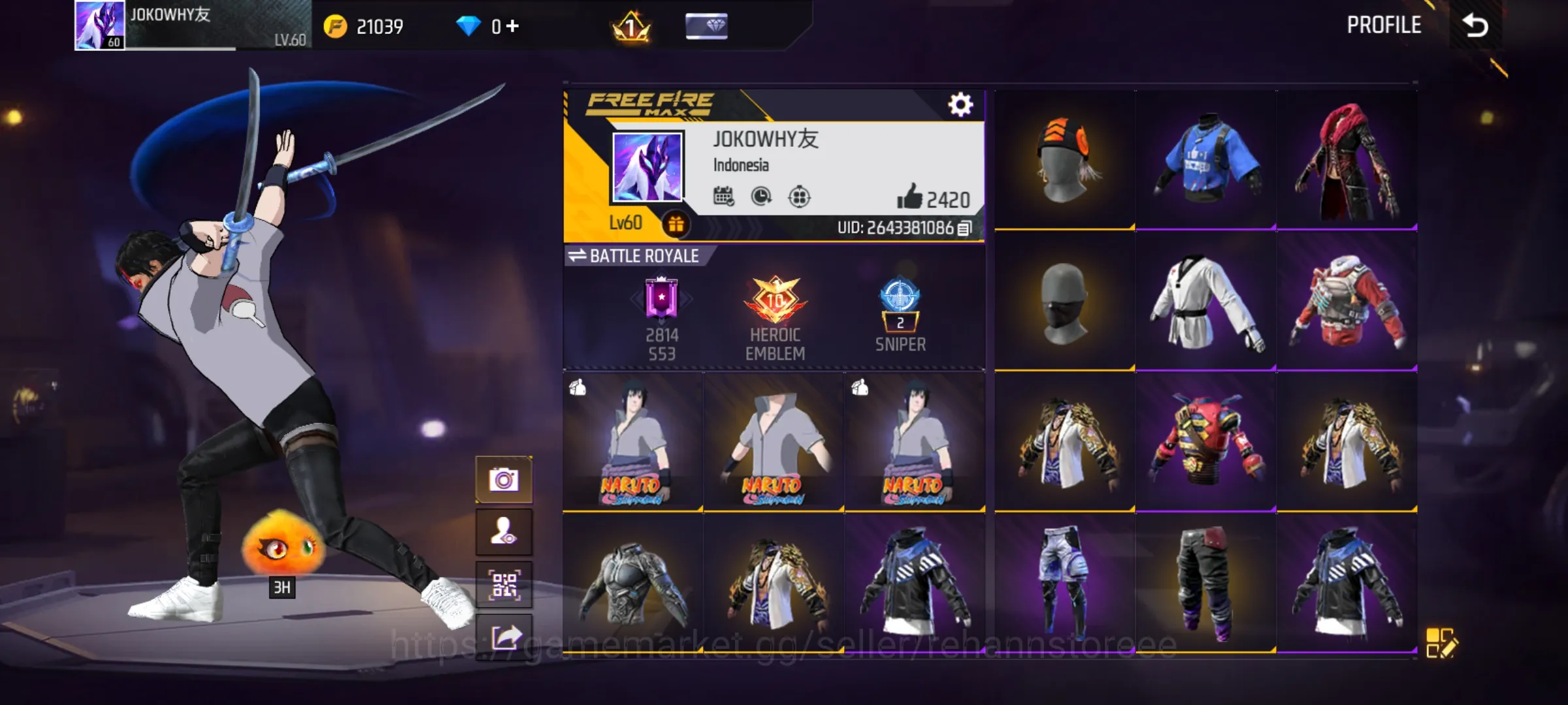Free Fire Accounts POLOSAN IDAMAN - BUNDLE SASUKE - BUNDLE DRAGON MASTER - AK47 DRAGON - DANA PELAJAR 1