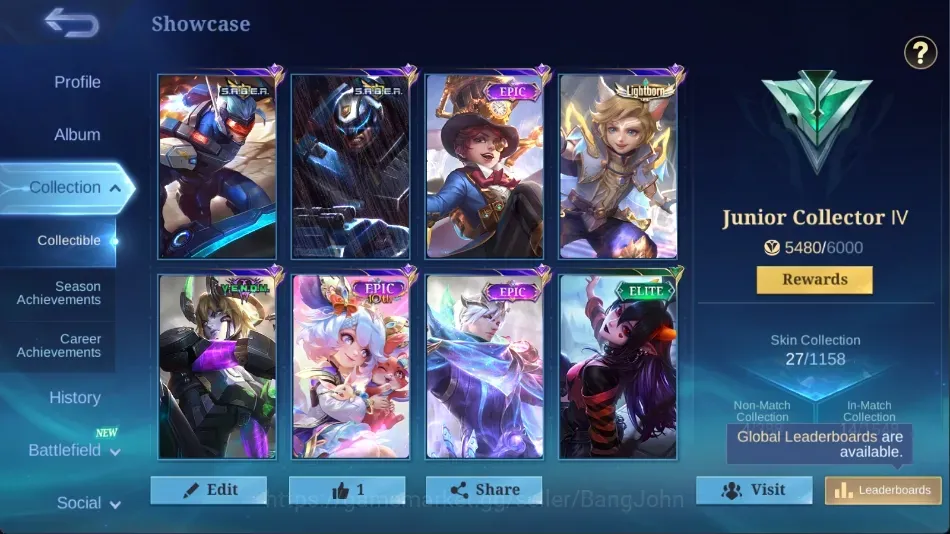 Mobile Legends: Bang Bang Accounts Others Global|27 Skin|Junior|SABER Saber Johnson,VENOM Dyrroth,Epic Harley Gusion 1