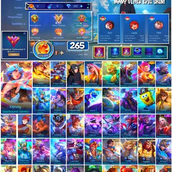 Mobile Legends: Bang Bang Accounts 🔥 #3989 🔥 265 Skins 💎 Renowned Collector V 👑 Collector Arlott Aeon of Twilight ⚔️