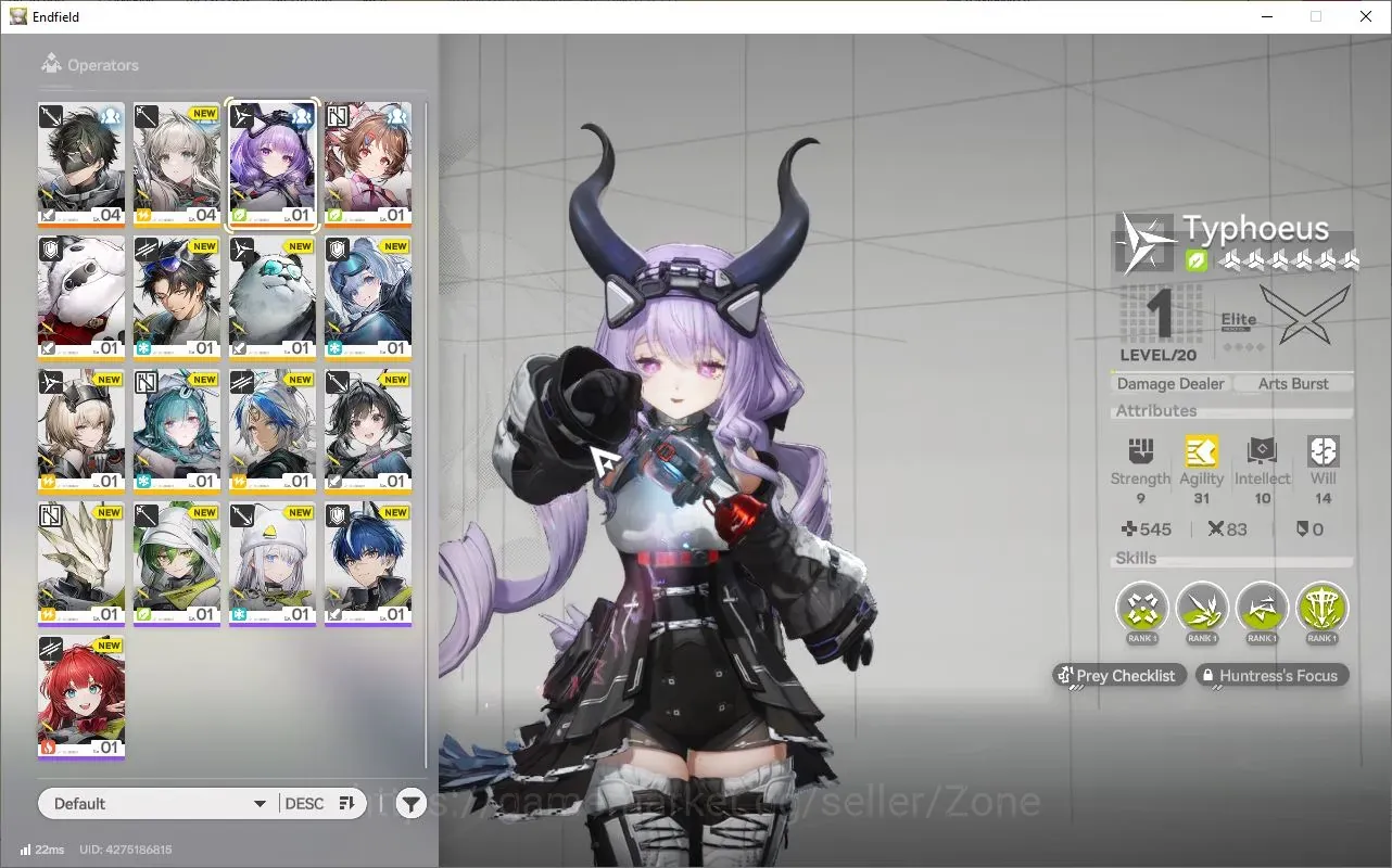 Arknights: Endfield Accounts ASIA|Fresh Starter Ch I Process I| 1 Limit : Typhoeus ( Ardelia ) | Low Explore | Check SS 1