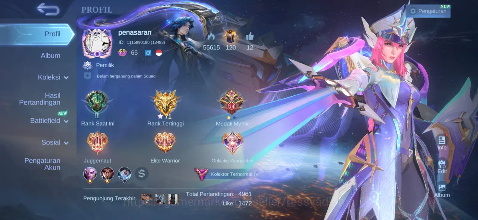 Mobile Legends: Bang Bang Accounts Collector MLBB SKIN 280 | LEGEND FREYA, MELISSA JJK, PRIME CLAUDE YUZONG GRANGER 1
