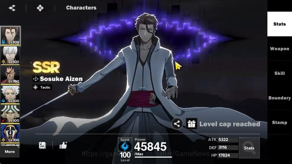 BLEACH: Soul Resonance Accounts NuverseSEA|LV 77|15 SSR [AizenB1,ToshiroB1,Gin,May image 3