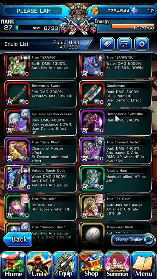 Grand Summoners Accounts Mid-Game Global|Rank 27|7 Ascend 2 TW|(DL Rimuru,DLS Rimuru)+TW,2x Diablo,Shuna,CF Milim,Canaria,G 5