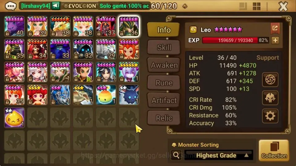 Summoners War: Sky Arena Accounts GLOBAL Lv 69|1 LD[Geldnir]|22 Total NB5[Leo,Xing Z image 11