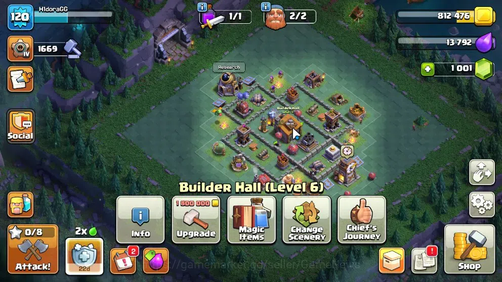 Clash of Clans Accounts High-End LV 120|TH 13-BH 6|HH 7|LimitedSkin|BK 50 AQ 50 GW 23 MP 50 RC 16 BM 4 |1001 Gems|CN 14