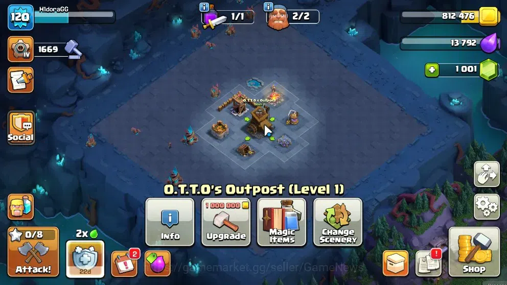 Clash of Clans Accounts High-End LV 120|TH 13-BH 6|HH 7|LimitedSkin|BK 50 AQ 50 GW 23 MP 50 RC 16 BM 4 |1001 Gems|CN 15