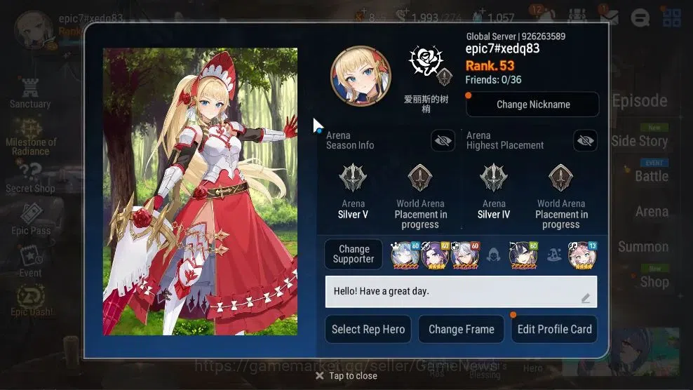 Epic Seven Accounts High-End GLOBAL UnVerif|NewEra|8 ML(Belian,ZIO,Dark Corverus,Etc)+Setsuka,Saria,landy,Etc|AUTO W 2