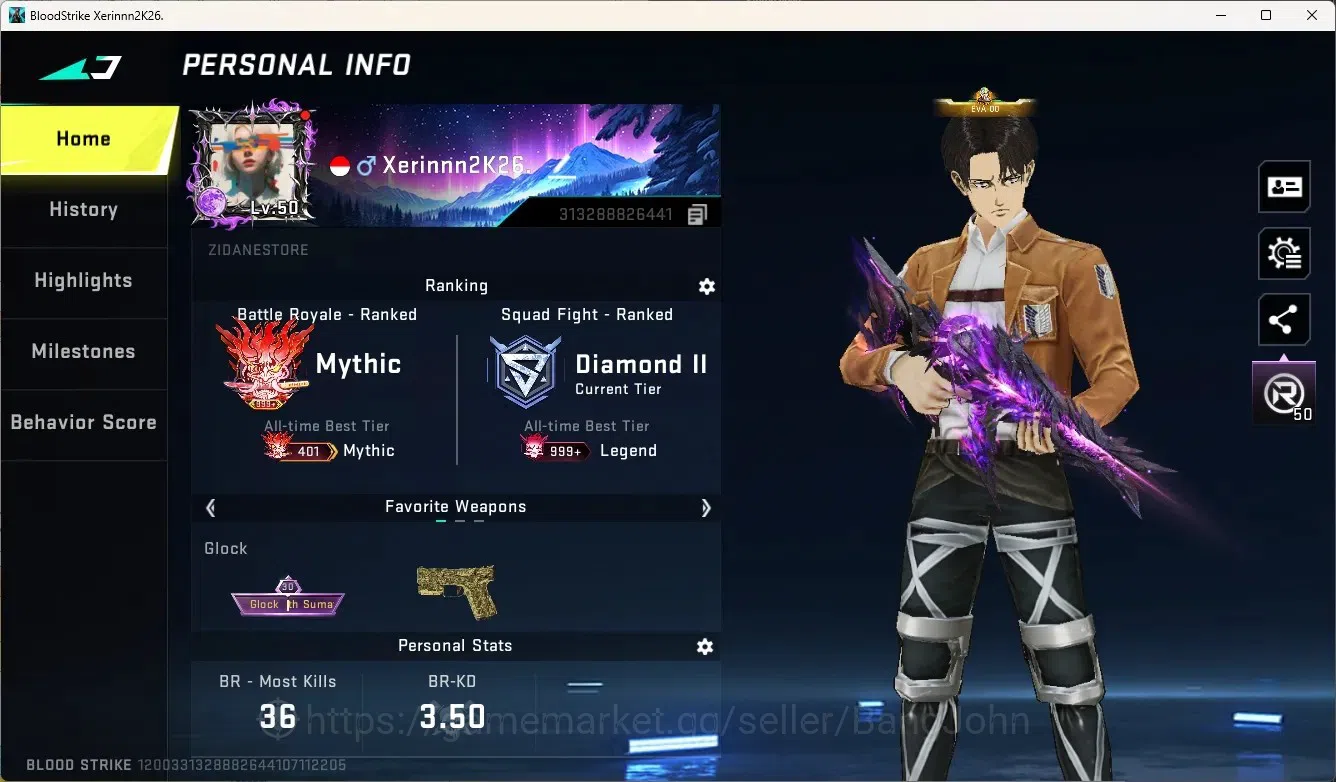 Blood Strike Accounts High-End ASIA | 2 EVO: FAL,Galil|5 Eternal Guns|2 Eternal Striker|3 7DS,2 AOT,1 EVA,2 TR|2 Ultra 1