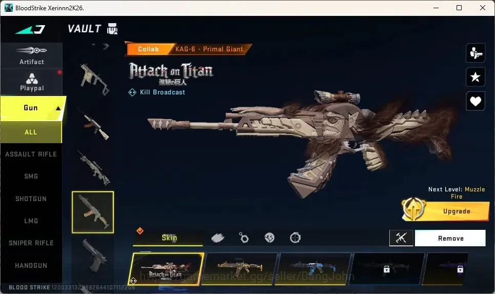 Blood Strike Accounts High-End ASIA | 2 EVO: FAL,Galil|5 Eternal Guns|2 Eternal Striker|3 7DS,2 AOT,1 EVA,2 TR|2 Ultra 4