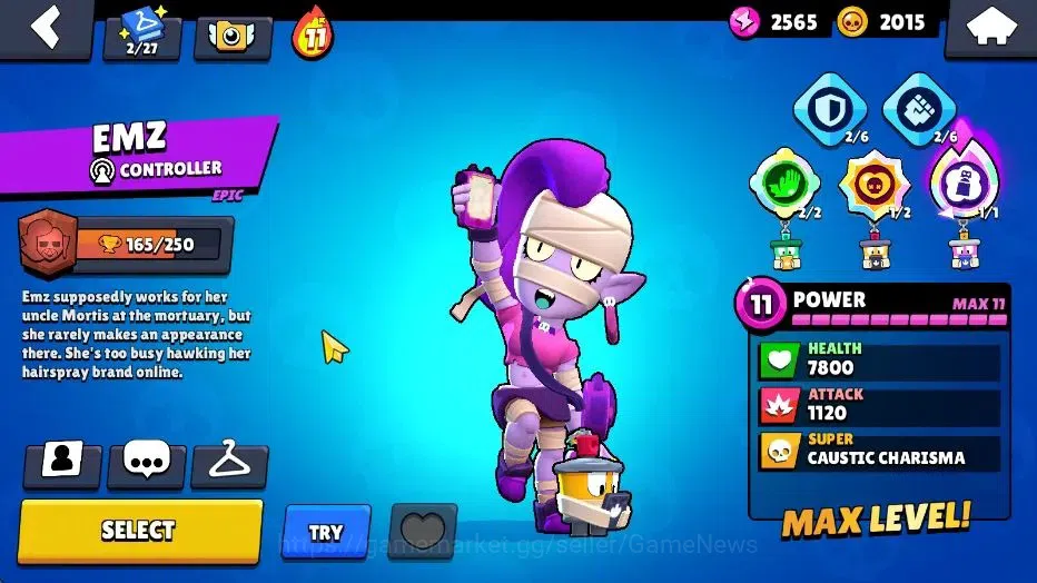 Brawl Stars Accounts 870 Trophy|11 Brawlers 1 Max Lvl (Full Buffies Emz)|8K Bling+2K Coins+40 Gem|CN ON|Take Email(BRS1148) 10