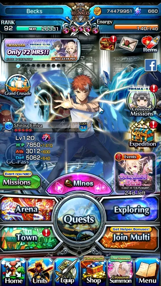 Grand Summoners Accounts End-Game Global|660 Crystal|Rank 92|24 Ascend +22 TW (UP Roy,S Emiya,Chloe Etc)+TW|S Miyu,S 1
