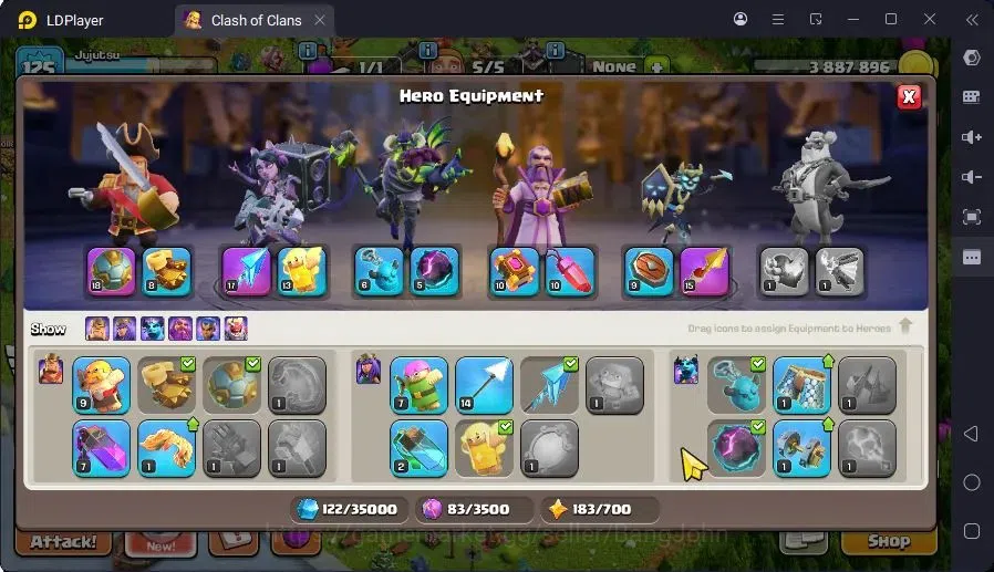 Clash of Clans Accounts High-End GLOBAL |LVL 125,TH15-HH8|BH6-BM2|BK33,AQ45,MP41,GW32,RC10|1 Legend & 4 Gold Skin| CN ON 10
