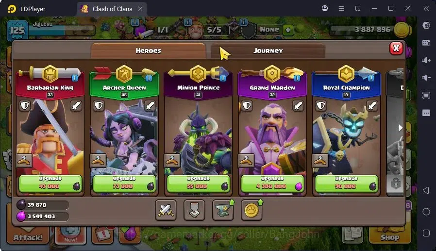 Clash of Clans Accounts High-End GLOBAL |LVL 125,TH15-HH8|BH6-BM2|BK33,AQ45,MP41,GW32,RC10|1 Legend & 4 Gold Skin| CN ON 8