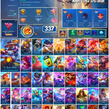 Mobile Legends: Bang Bang Accounts 🔥 #4030 🔥 337 Skins 💎 2 Collector Skins Yi Sun-shin Lone Destructor + Natalia
