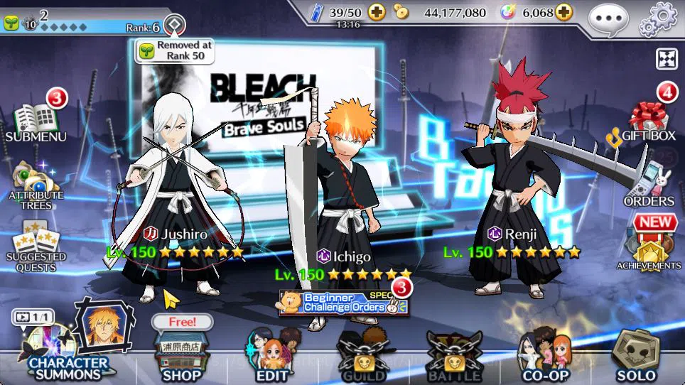 Bleach: Brave Souls Accounts Starter [GLOBAL]6k Orbs+Fresh All Story|Fierce [Ichigo,Ikkau],Brave Jushiro,Dual Team
