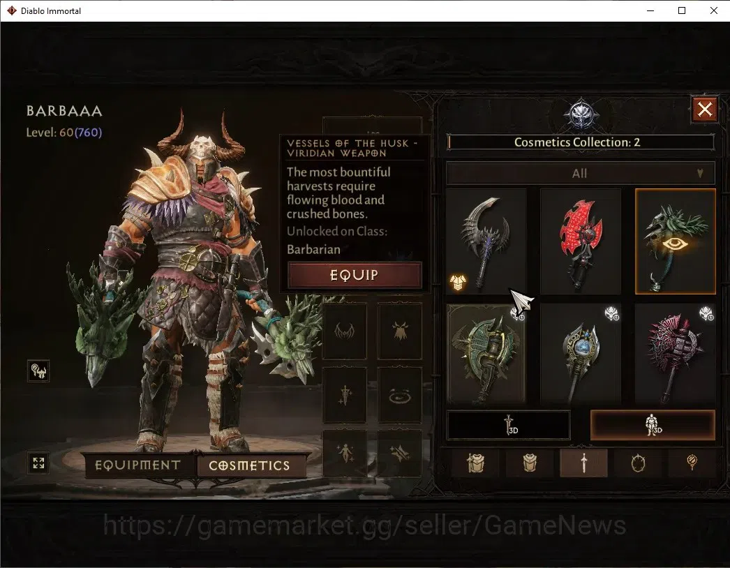 Diablo Immortal Accounts High-End NA-High Heaven|CS ON|Lv60(760)|Barbarian|CR 2k|Reso 480|Paragon Slinger|Hell I|3 11