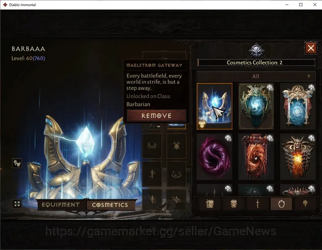 Diablo Immortal Accounts High-End NA-High Heaven|CS ON|Lv60(760)|Barbarian|CR 2k|Reso 480|Paragon Slinger|Hell I|3 12