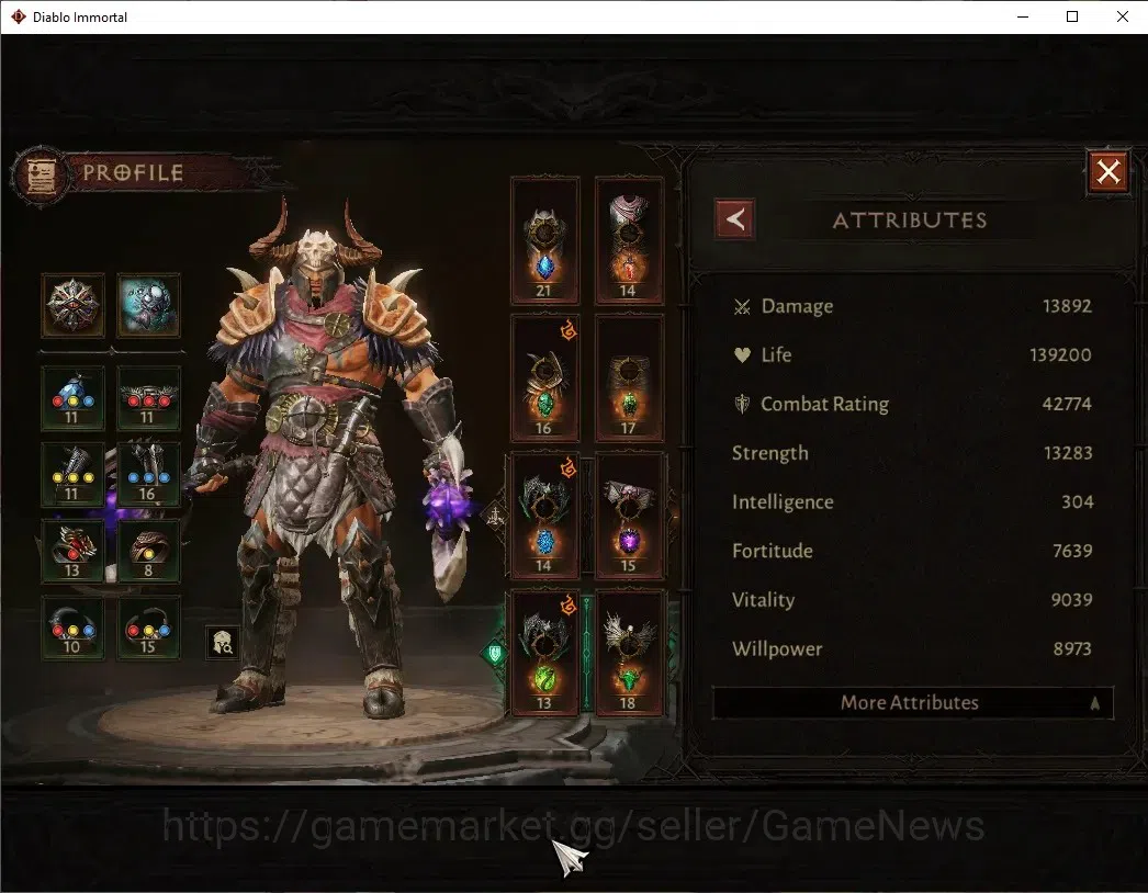 Diablo Immortal Accounts High-End NA-High Heaven|CS ON|Lv60(760)|Barbarian|CR 2k|Reso 480|Paragon Slinger|Hell I|3 3