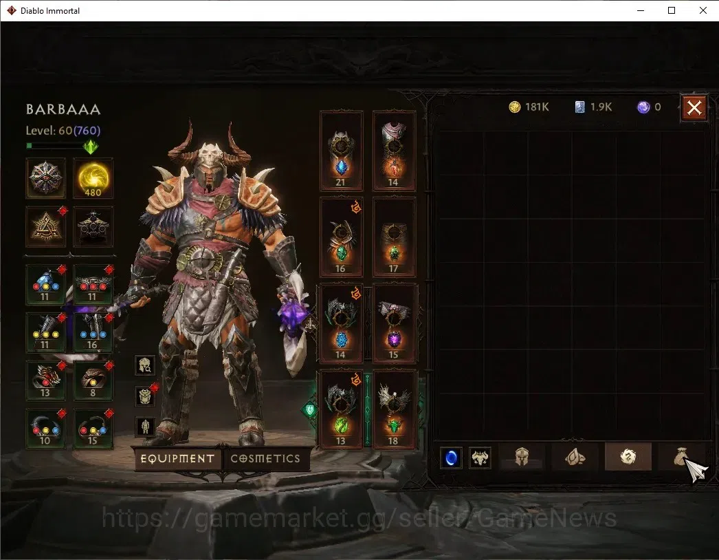 Diablo Immortal Accounts High-End NA-High Heaven|CS ON|Lv60(760)|Barbarian|CR 2k|Reso 480|Paragon Slinger|Hell I|3 7