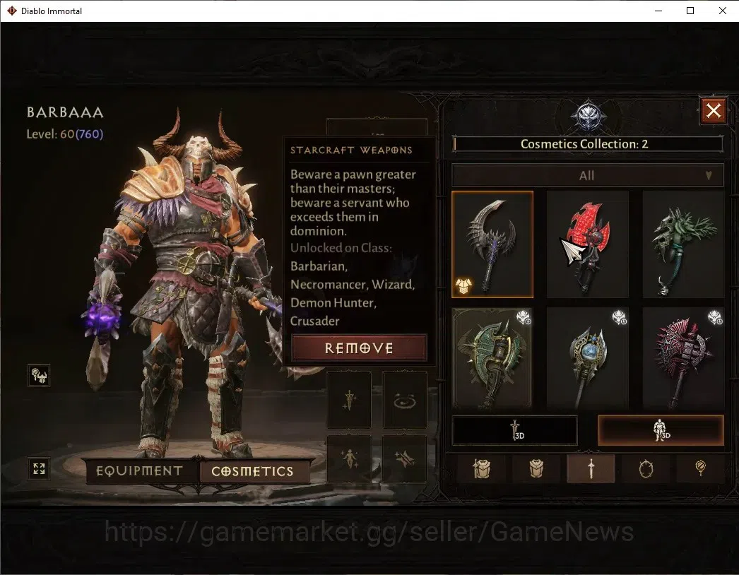 Diablo Immortal Accounts High-End NA-High Heaven|CS ON|Lv60(760)|Barbarian|CR 2k|Reso 480|Paragon Slinger|Hell I|3 9