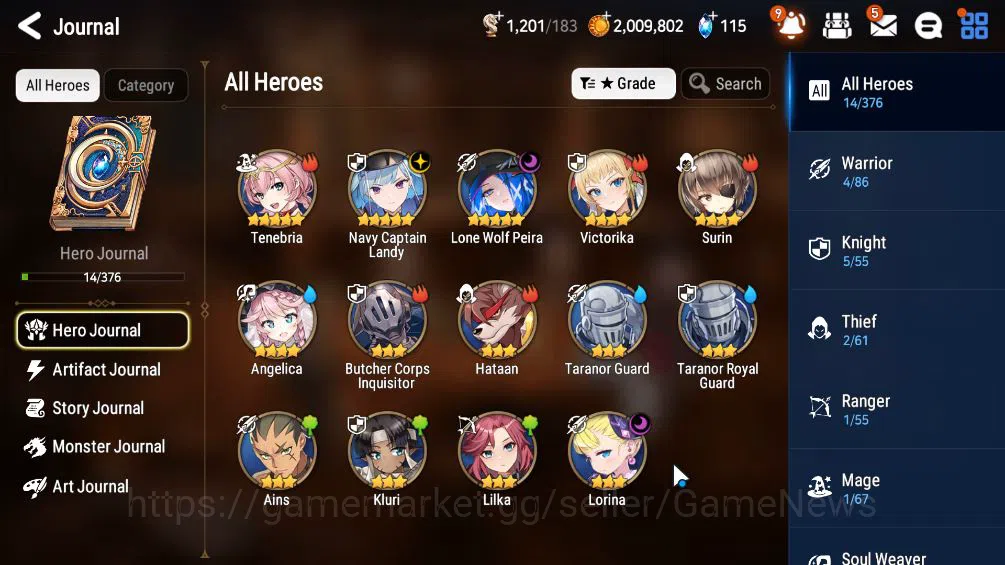 Epic Seven Accounts Mid-Tier GLOBAL Unverif|Starter|2 ML(LW Peira,NC Landy),Tenebria,etc|Poh+Bles ON|1,2K Energy+40K 3